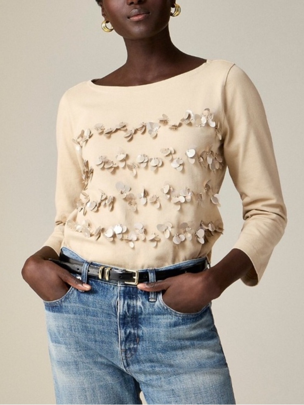J. Crew Beige Sequin Embellished Sweatshirt, size small NWT